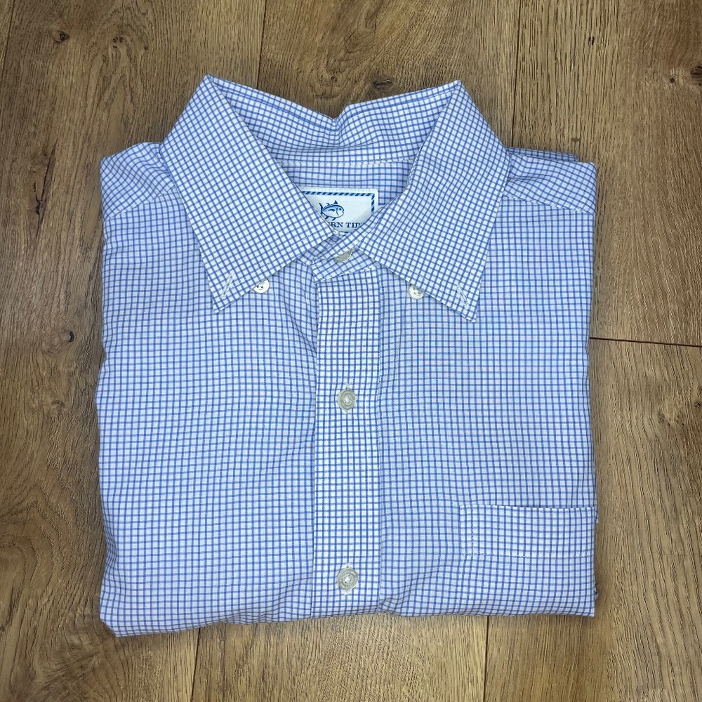 Southern Tide Blue Check Classic Button Down - Size: M